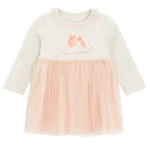 Cool Club, Sukienka dziewczęca z długim rękawem, beżowa